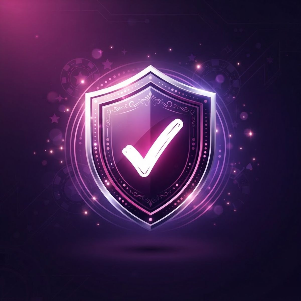 Shield badge with checkmark on dark background