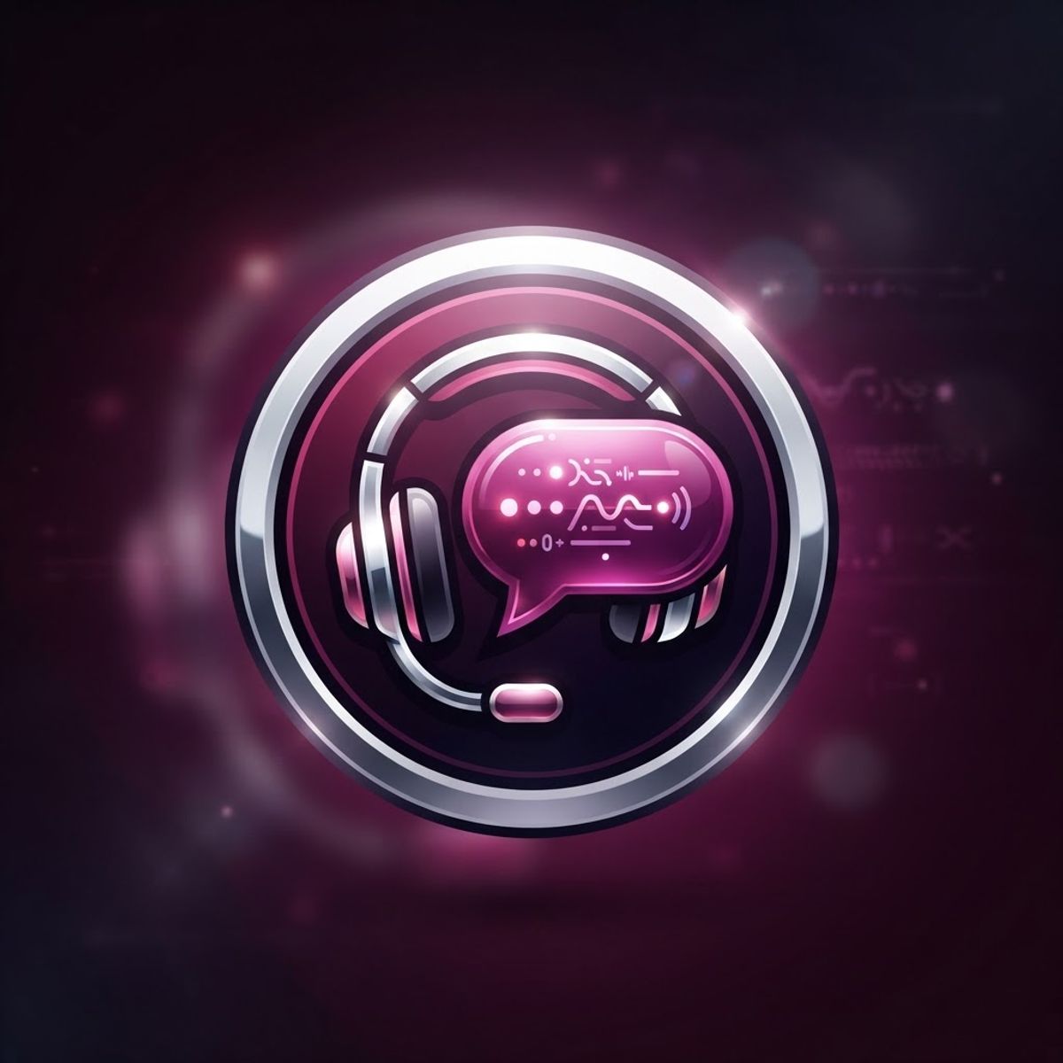 Headset with chat bubble customer support badge
